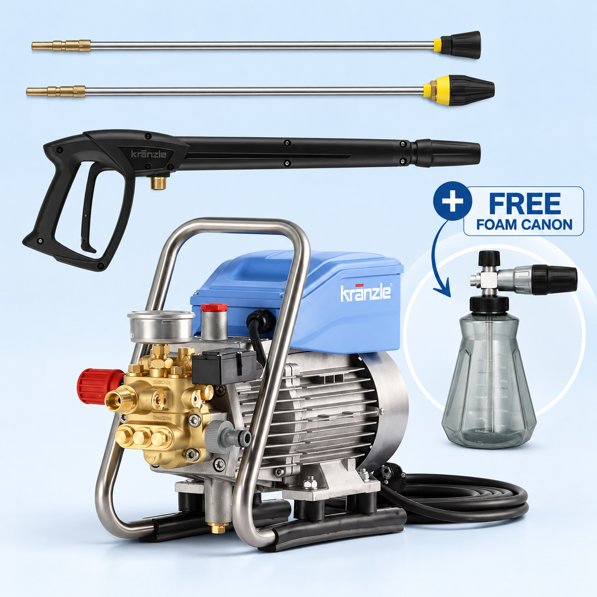 Kränzle HD 10/122 TS Hogedrukreiniger Set – 10 L/min, 120 bar, vuilfrees – incl. gratis FoamBlast Foam Cannon met D12 koppeling
